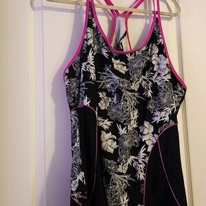 Avenue Black and Pink Floral One Piece Swimsuit